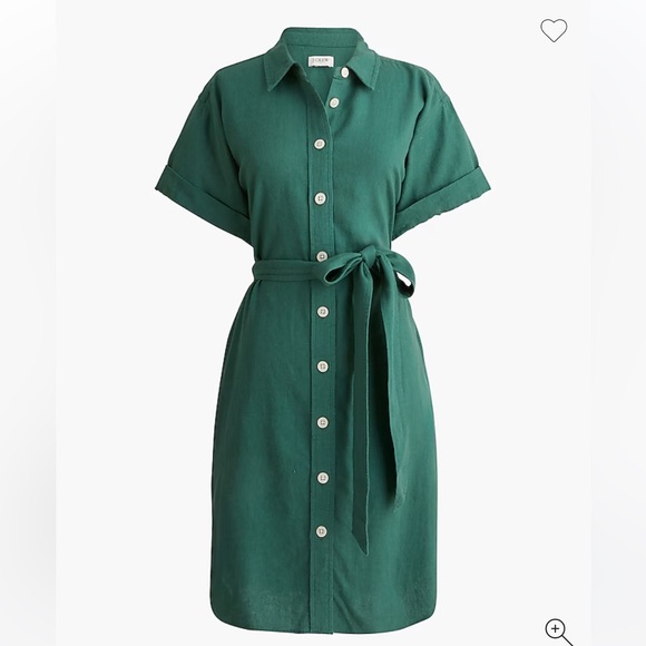 Green Linen blend belted Button-Up Shirt Dress - Picture 2 of 4